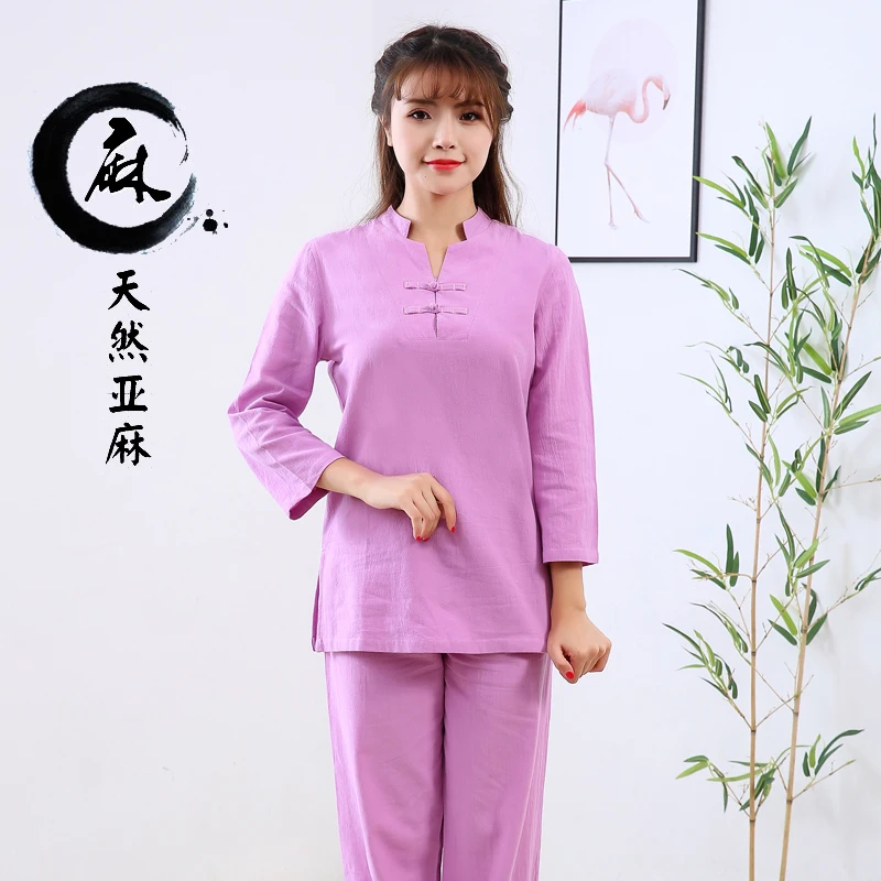 Хлопок и лен кунг-фу одежда для женщин дзен Униформа hanfu костюмы боевые искусства Йога одежда для ушу многоцветный женский Йога набор - Цвет: color3