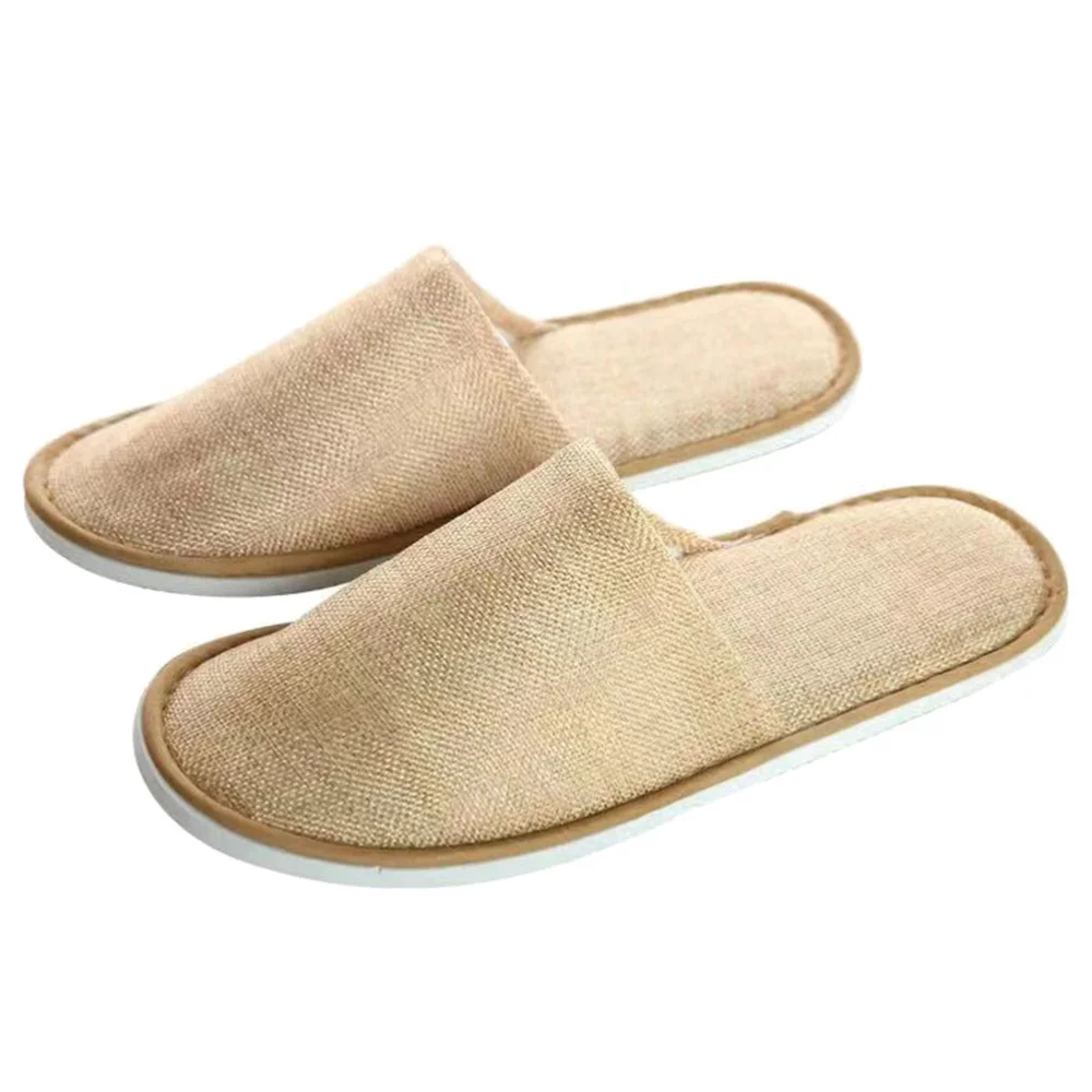 

6 Pair Disposable Slippers Non-slip Linen Slippers Fashion Willow Leaf Pattern Shoes for Hotel Beauty Salon Homestay (Yellow Gre