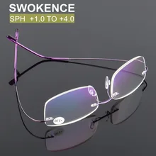 Очки для чтения SWOKENCE без оправы с диоптрией для мужчин и женщин элегантные эластичные очки из сплава для очков по рецепту для дальнозоркости R168