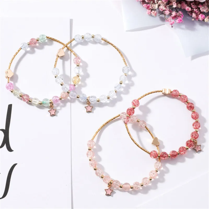 

DoreenBeads Imple Wild Flower Crystal Charm Bracelet Women Sweet Love Five-pointed Star Stretch Bracelet Fashion Jewelry,1 PC