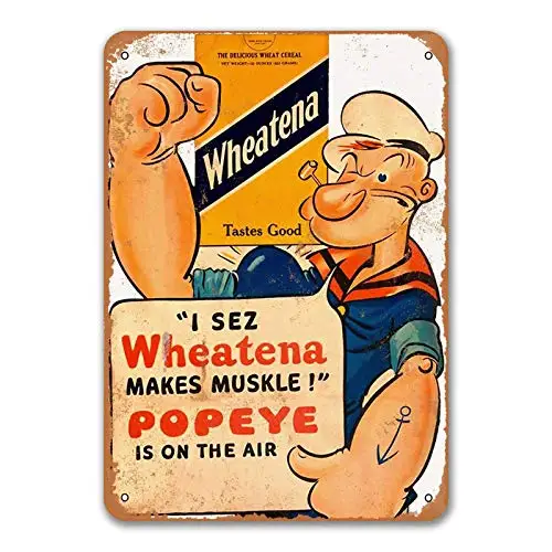 Sisoso Popeye Per Wheatena Sign, Vintage Metal Poster Wall Decor Art For Dinner Room Home Kitchen Bakery Retro Tin Signs 8X12 In