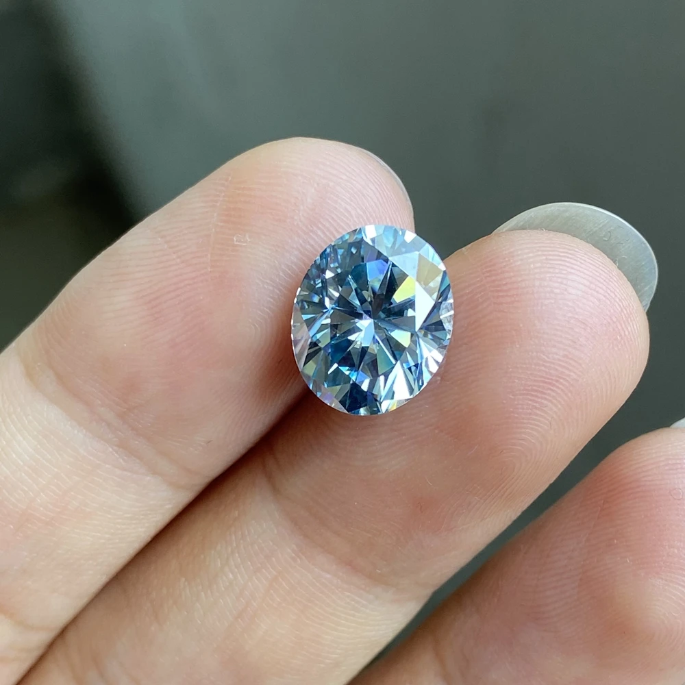 Meisidian D VVS 10x12mm 6 Karat Oval Cut Diamond Deep Blue Loose Moissanite Gemstone