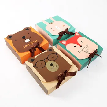 

Cartoon ribbon bow candy box four cute animal types wedding packaging gift box small/medium size 11.5x11.5x5cm / 17.5x17.5x5 cm