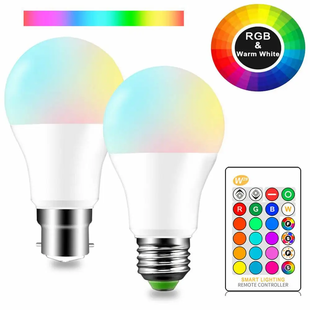 Лампы светодиодные 5/10/15 Вт 16 цветов E27 B22 RGB 110 В 220 для домашнего декора | Освещение