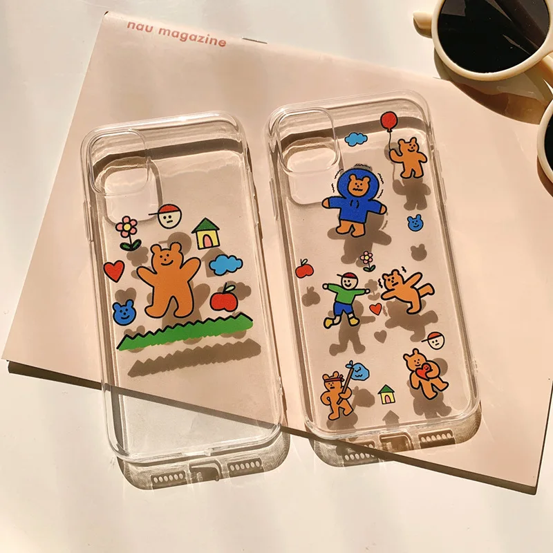Cartoon Retro Simple bear doll Phone Case for iPhone 12 11 Pro MAX XR Max X 6 s 8 7 Plus 12 mini 7Plus case Cute Silicone cover