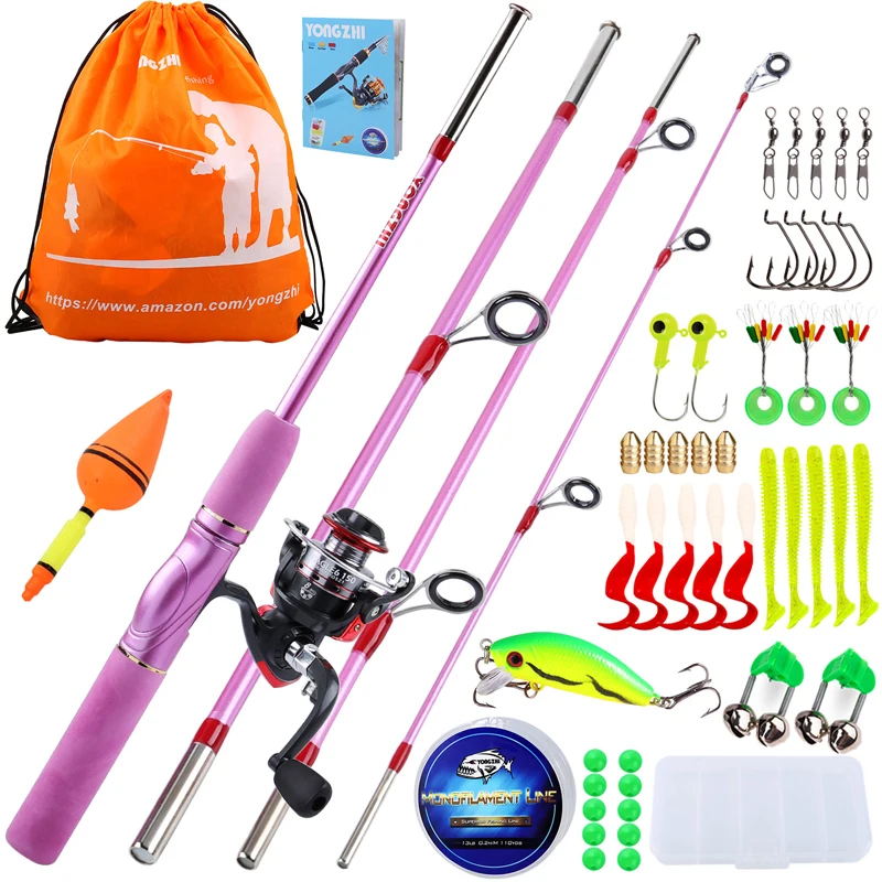 PINK ROD AND REEL SET WITH PINK TACKLE BOX FOR KIDS GIRLS FISHING SET SPINNING 