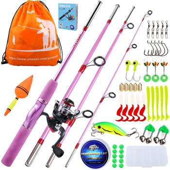 

Sougayilang Portable Pink Fishing Rod Combo 1.55m Rod and Spinning Reel Lure Line Hook Full Set for Women Children Fishing Gift