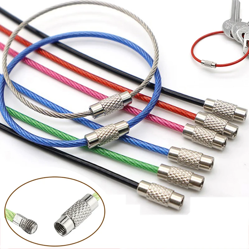 10Pcs_150mm_EDC_Keychain_Stainless_Steel_Carabiner_Key_Holder_Outdoor_Wire_Keyrings_Cable_Rope_Sc