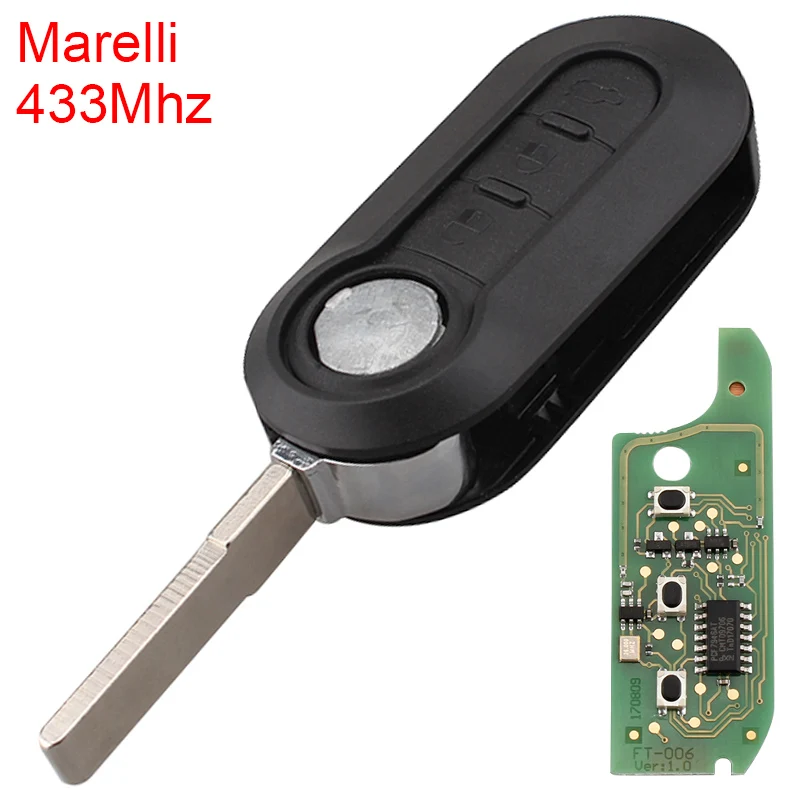 433Mhz 3 Buttons Marelli System Remote Car Key Replacement with ID46 Chip and SIP22 Blade Fit for FIAT 500L MPV Bravo Ducato New