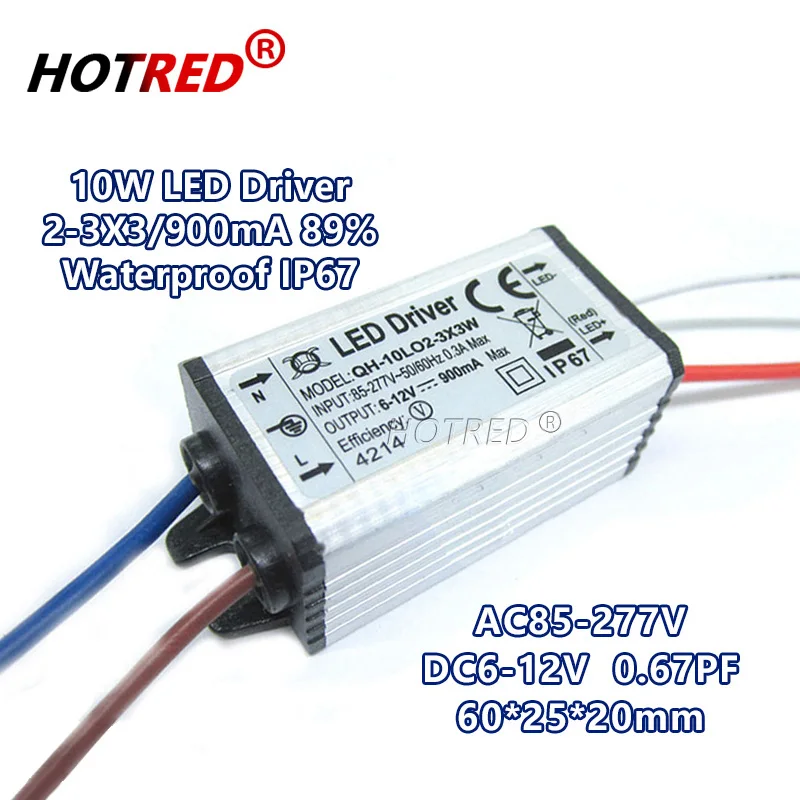 Waterproof IP67 LED Driver Power Supply 10W 900mA DC6-12V 2-3x3w Aluminum Case Lighting Transformers