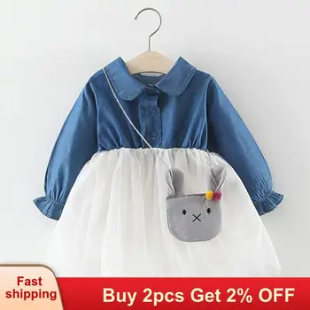 

Mayfair Cabin Baby Grils Dresses New Girl Party Dress Newborn Children Clothing Jeans Stitching Soft Mesh Kids Princess Dress