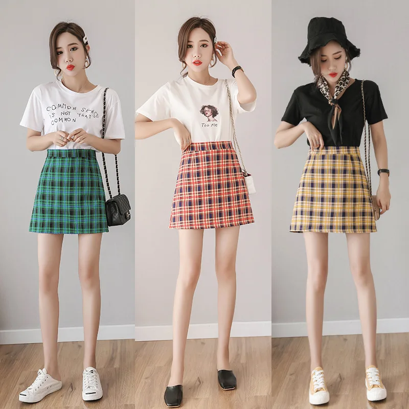 

Photo Shoot 2019 Spring And Summer New Style Fashion Rainbow Lattice Versatile A- line Skirt Skirt