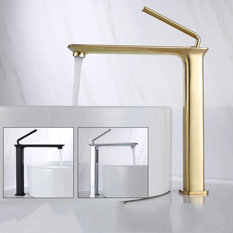 

Brushed Gold Bathroom Basin Brass Sink Mixer Faucets Hot & Cold Single Handle Deck Mounted Lavatory Crane Tap Black/Chrome New