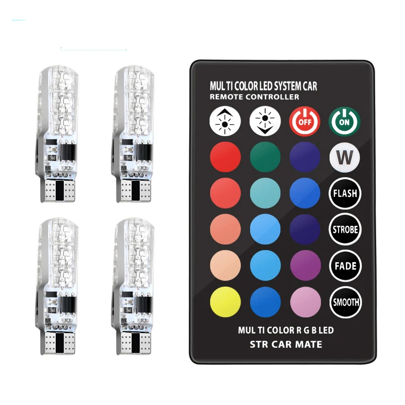 2 шт./1 комплект 12 В светодиодный T10 W5W 5050 SMD 1,2 Вт Авто Автомобиль RGB светодиодный внутренний купол пульт дистанционного управления свет стробоскоп лампа с пультом дистанционного управления