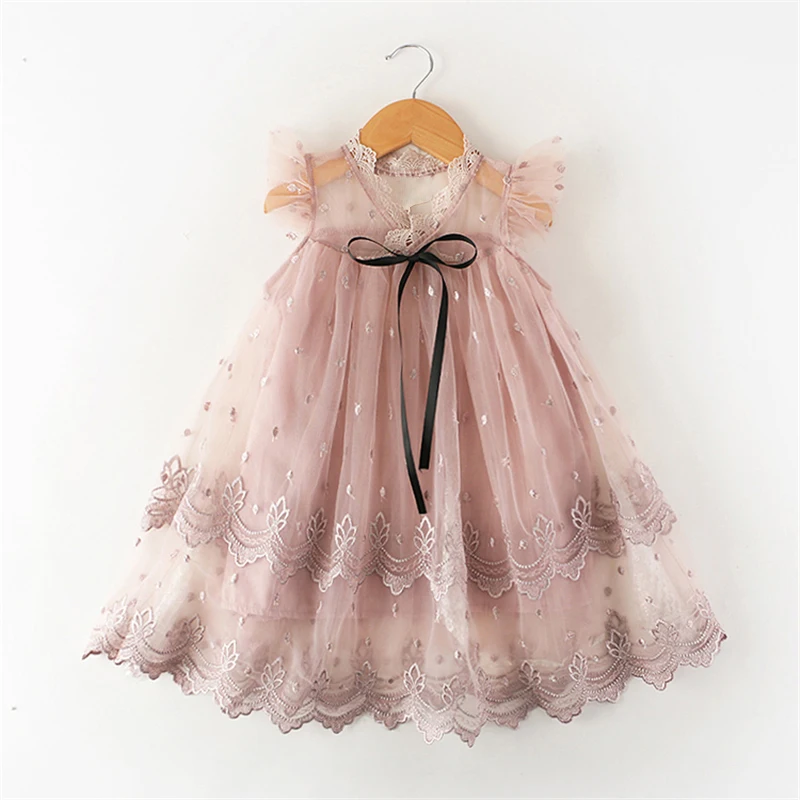 Платье для девочек Новинка года, летняя брендовая одежда для девочек кружевное платье с цветочным узором для маленьких девочек Детские платья для девочек, повседневная одежда для 3-8 лет