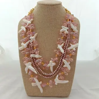 

19'' 4 Strands White Cross Pearl Purple Pearl Pink Crystal Necklace