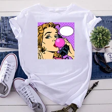 Special Offers T Shirt Woman Bubblegum Girl Phone Pop Style Printing Clothing Funny Vintage Women Tee Shirts Casual Fashion Women'S Tshirts