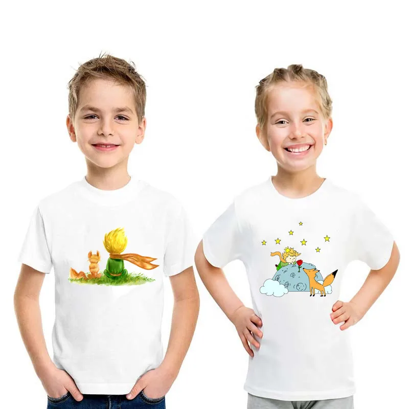 Детская одежда, футболка для мальчиков и девочек, милая детская футболка с мультяшным принтом Маленького принца, Летние Повседневные детские топы, футболки, HKP5449 детская футболка с рисунком животных алфавита летние футболки для мальчиков и девочек универсальная одежда милая детская одежда футбол