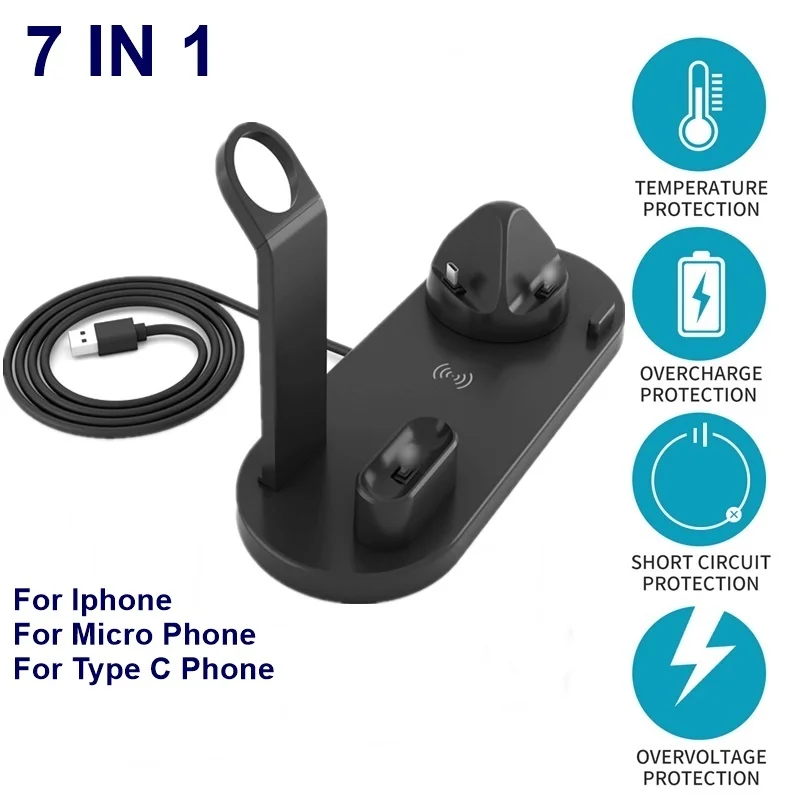 

10W Qi Wireless Charger Desk Stand For iPhone X XS XR Phone Holder 7 IN 1 Fast Charger Quick Charge Dock For Apple Watch 4 3 2 1