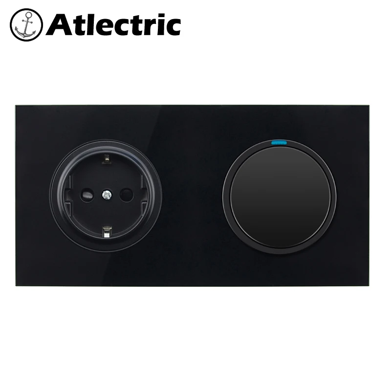 Atlectric EU/DE/RU Стекло Панель настенная розетка 1/2/3/4 банды выключатель+ розетка 110-250V Мощность электрическая розетки светодиодный индикатор,socket выключатель света,переключатель,кнопки,кнопка включения