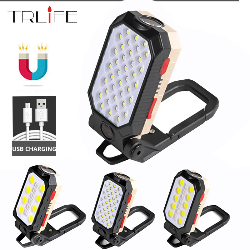 

Переносной Рабочий фонарь с крючком, светодиодный магнитный кемпинговый светильник с COB зарядкой от USB, водонепроницаемый фонарь с 18650 люмен