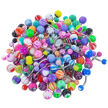 

30Pcs/lot Stainless Steel Tongue Piercing Ring Mix Tongue Barbell Lot Ear Nipple Piercing Ring Fashion Pircing