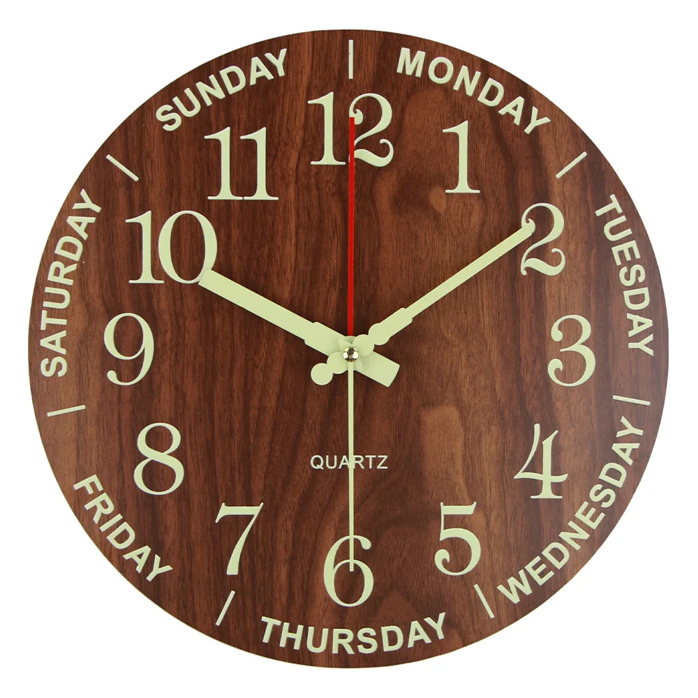 Hot Luminous Wall Clock 12 Inch Wooden Silent Non Ticking Kitchen Wall