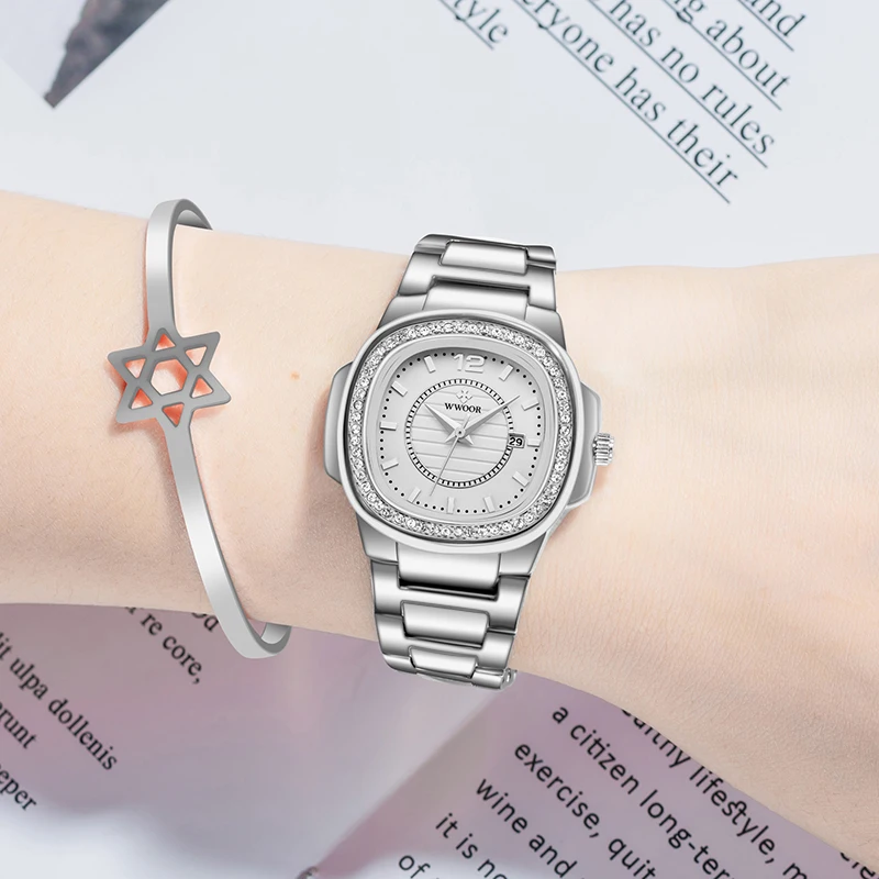 WWOOR Ladies Wristwatch Fashion Luxury Waterproof Date Gold Watch For Women Dress Stainless Steel Diamond Quartz Women's Watches