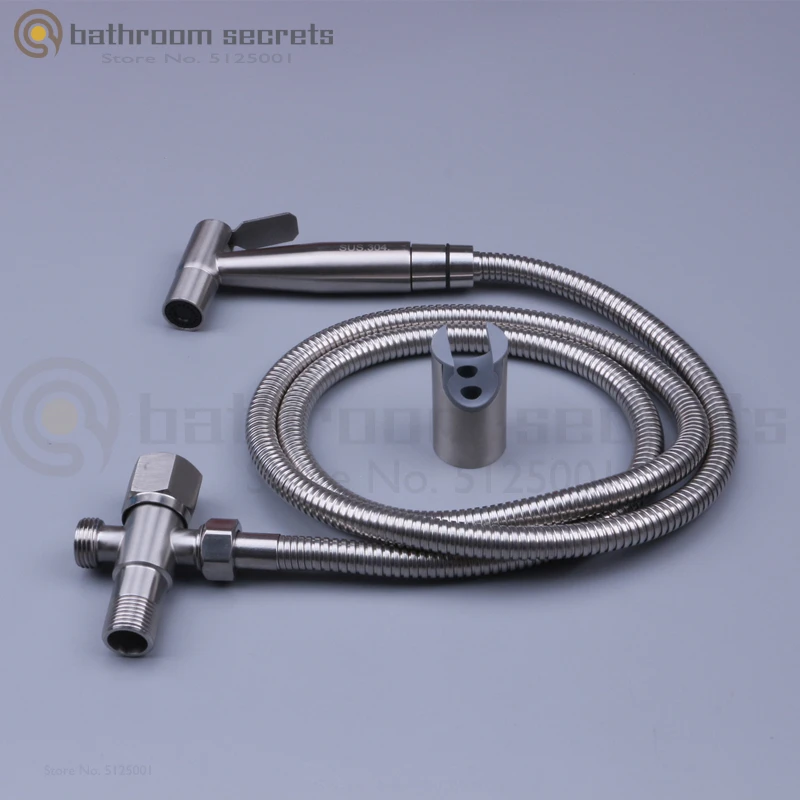 Stainless Steel Pressurized Spray Gun Set Toilet Small Shower Toilet Flushing Double Outlet Small Shower Shower Cleaner