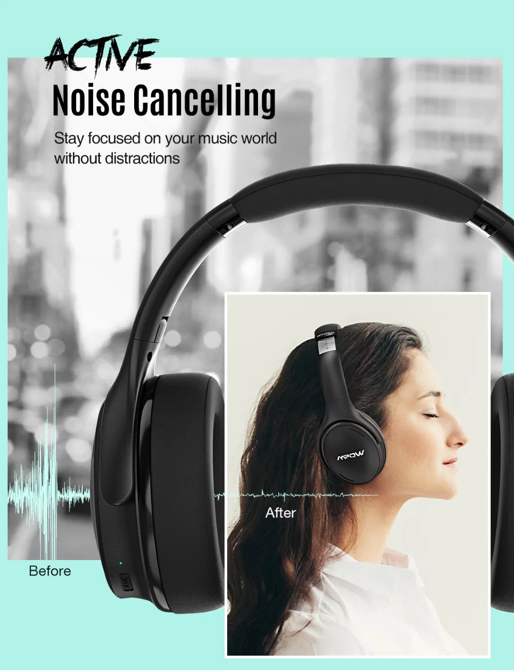 Mpow H19 IPO Wireless Headphones ANC Noise Canceling Headphone HiFi Stereo Bluetooth 5.0 Headset With 30H Playtime For Iphone 11 Huawei P30 Lite (2)