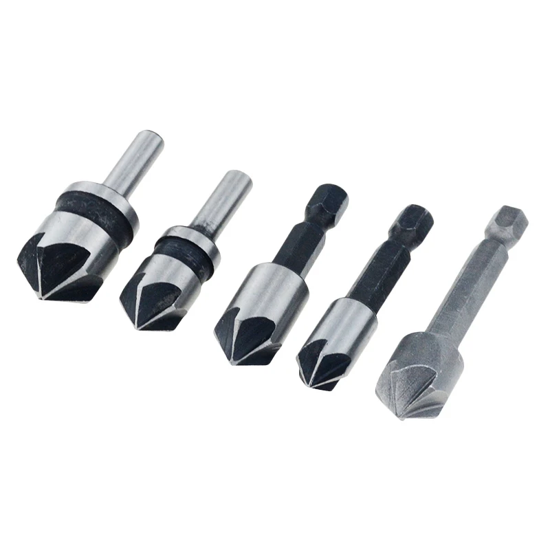 

5PCS 1/4” Industrial Countersink Drill Bit Set Sink Woodworking Drill Bits Metal Working Chamfer Chamfering Cutter