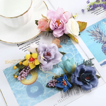 

AWAYTR Rose Flower Hair Comb Women Hair Pins Bridal Wedding Hair Accessories Girls Head Wear Ornaments Handmade Hair Decorations