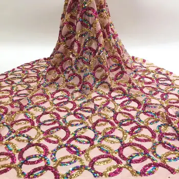

2020 High Quality Nigerian Senegal Sequins Fabrics Colorful Sequined Embroidered Net Laces For Traditional Wedding Dress Sewing