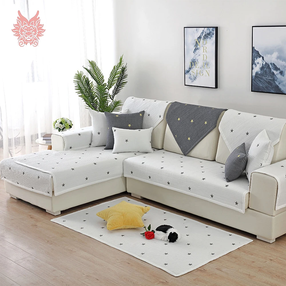 Современный простой вышитый Звездный Стиль Серый Белый нескользящий чехол для дивана для гостиной Хлопок Чехол для дивана copridivano canape SP5914