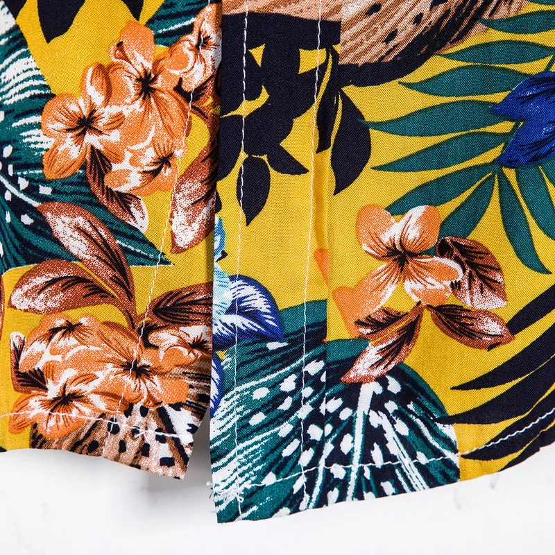 MONERFFI 2020 Quality Harajuku Beach Shirt Men Short Sleeve Hawaiian Shirt Casual Summer Floral Print Men Blouse Loose Surfing