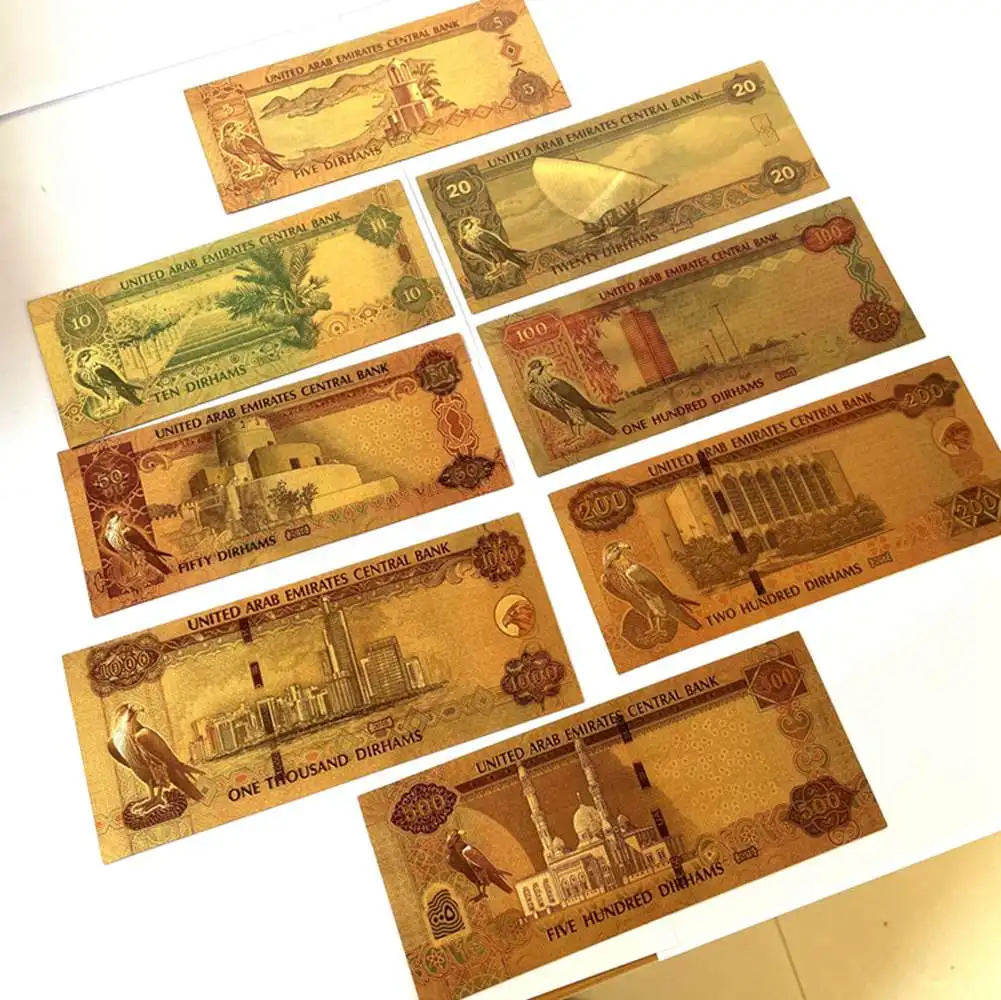 8 adet birlesik arap emirlikleri dirhem banknot bae altin folyo kagit para el sanatlari koleksiyonu para birimi para gold banknotes aliexpress