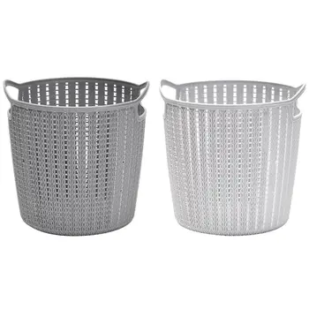 

2 Pcs Round Storage Basket with Handle Debris Bucket Toys Books Organizer Plastic Organizer, Light Grey & Dark Gray