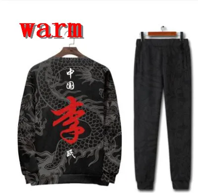 O-neck Outfit warm Китайский стиль 100 фамилии зимние толстовки мужские свободные трендовые принтованные большие размеры 5XL Толстовка с длинным рукавом шикарный теплый хлопковый пуловер - Цвет: O-neck Outfit warm