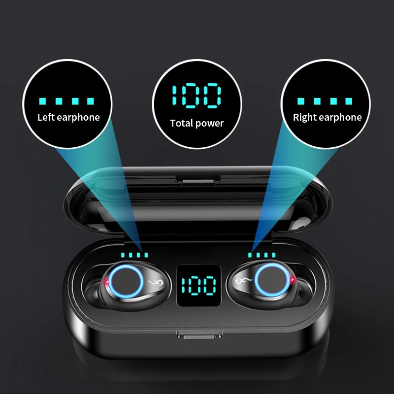 Новые f9 Bluetooth 5,0 наушники беспроводные наушники шумоподавление беспроводные наушники 6D стерео с мобильным питанием