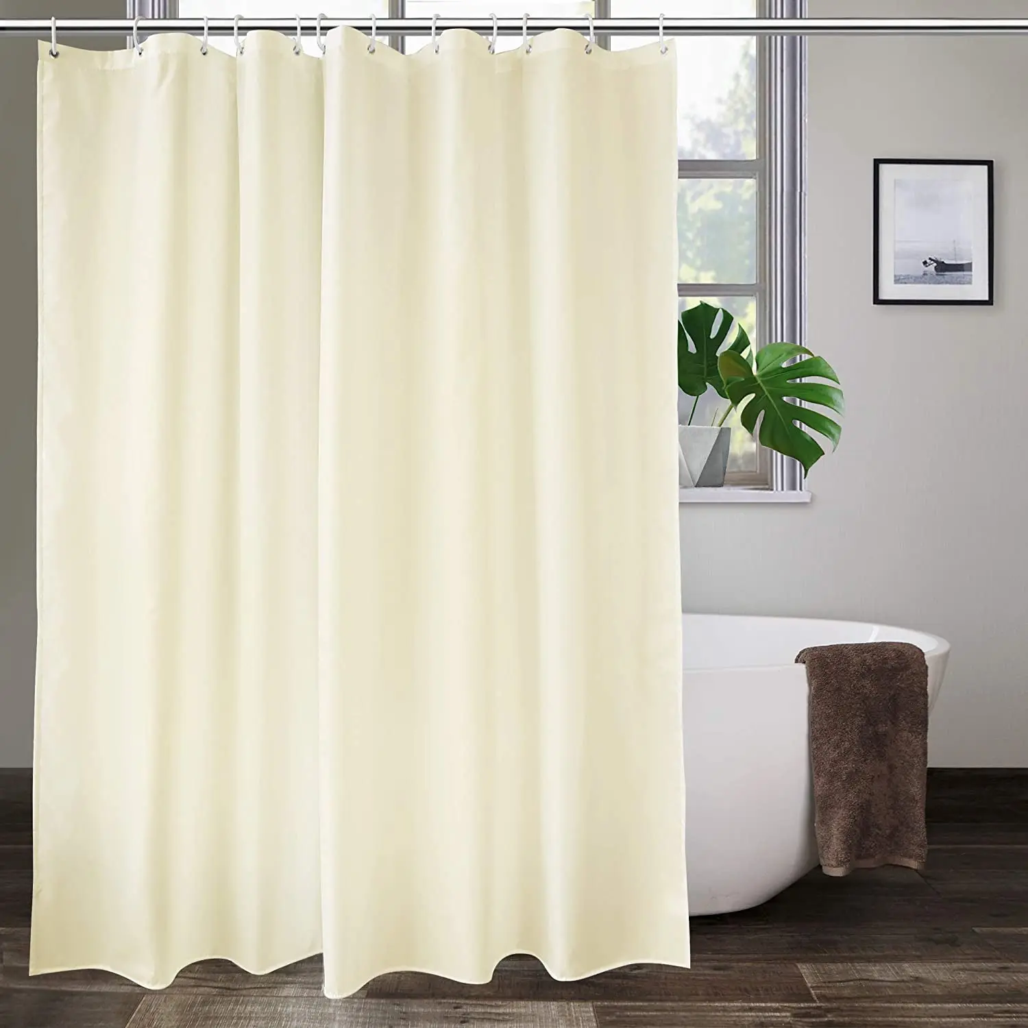 Ufriday Beige Solid Shower Curtain Liner Fabric Bathroom Curtain With Hooks For Hotel Weigthed