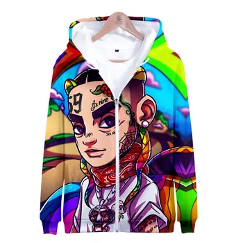 

6ix9ine 3d Hoodies Rapper Tekashi69 Sweatshirt Fashion Hip hop Hoodie New Arrival Zipper XXS-4XL Long-sleeved Coats and Jackets