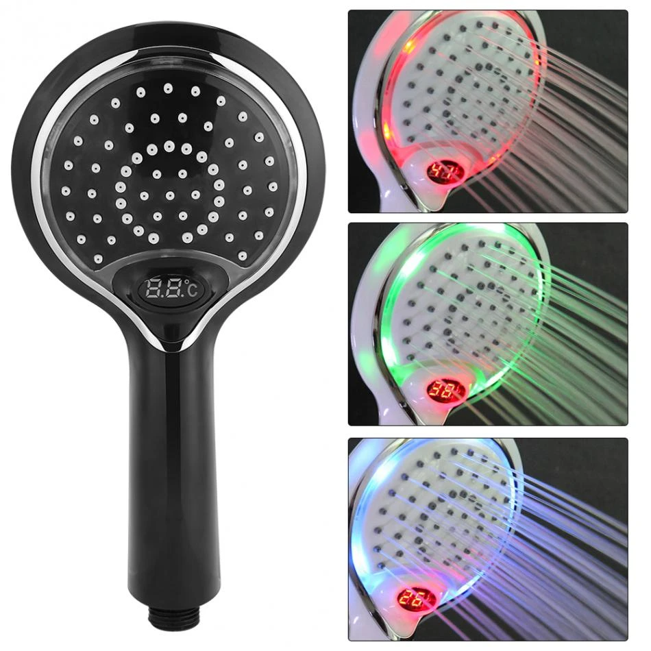 Handheld Bathroom 3 Color Digital Temperature Display Shower Head Sprinkler Home