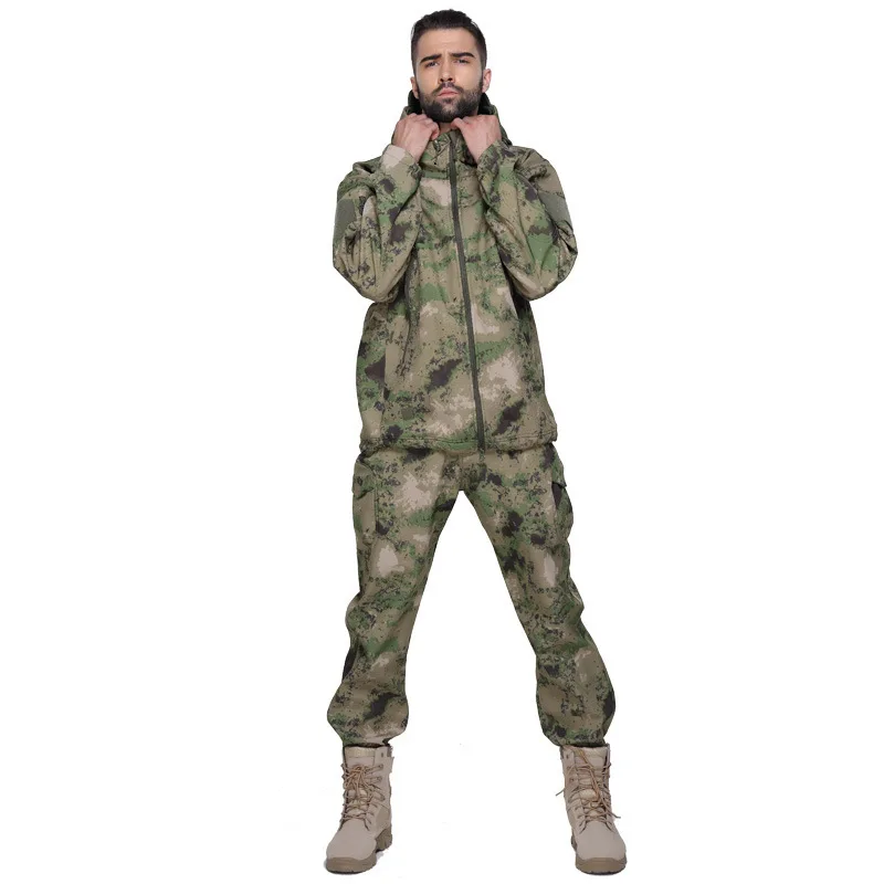 ATACS Мужская мягкая оболочка Военная тактическая куртка уличная камуфляжная охотничья флисовая куртка с капюшоном