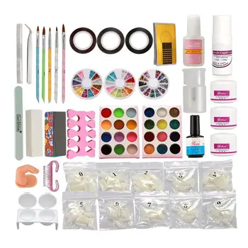 

Full Acrylic Powder Liquid French Nail Art Brush Glue UV Tip Tools Kit Set