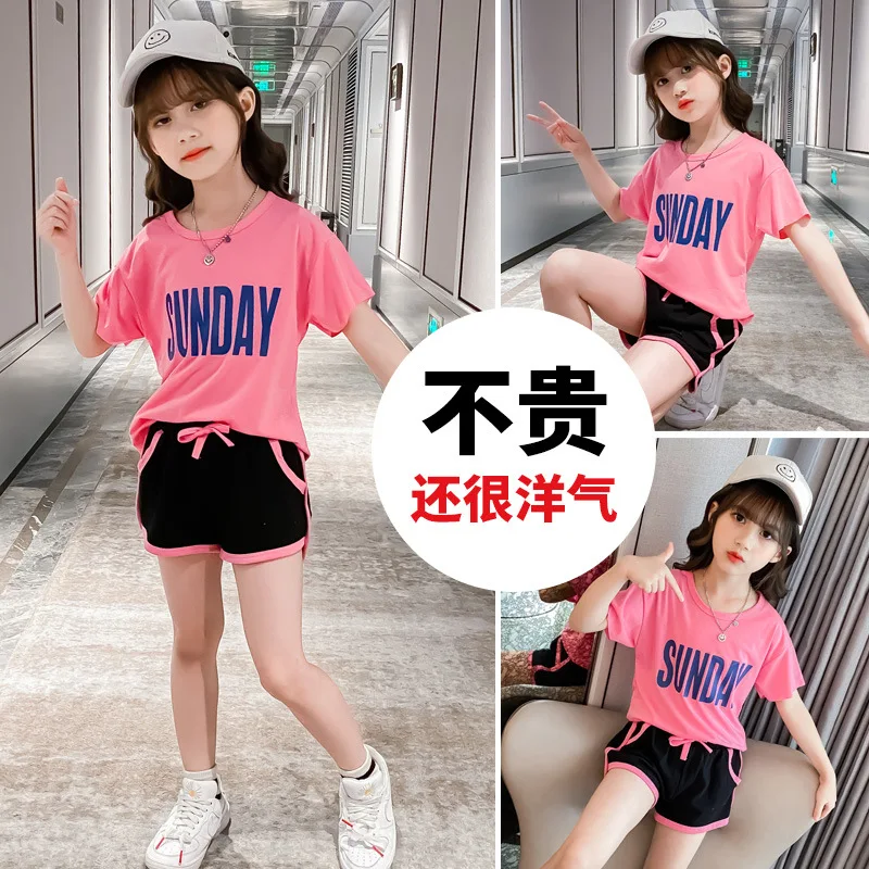 Summer Girls Clothes Set Short Sleeve T-shirt+Short Pants 2 PCS Children Clothing For Girls Teen Kids Clothes 4 6 8 10 12 Years