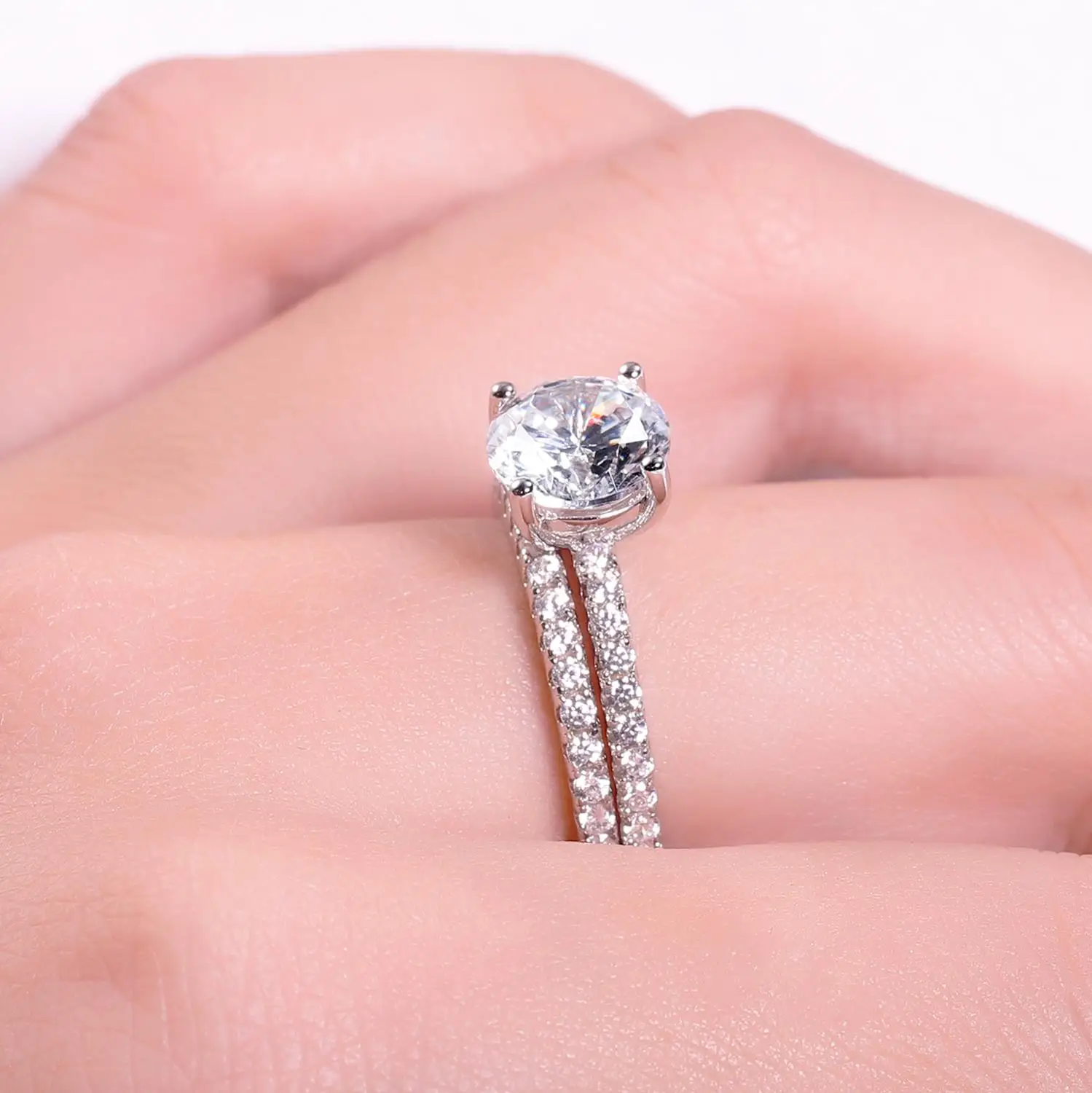 GEM'S BALLET 2.0Ct 8 мм круглый комплект с солитером, свадебное кольцо для невесты, 925 пробы Серебряное кольцо с муассанитом для женщин, ювелирное изделие