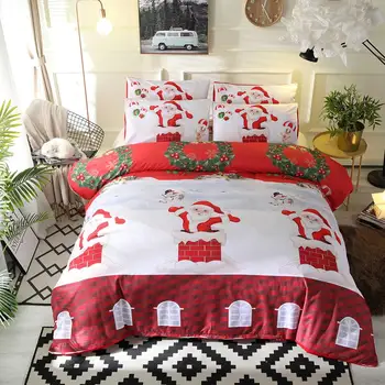 

Hot 4pcs/set Christmas Bedding Set luxury 4 size Family Set Sheet Duvet Cover Pillowcase sheet 2019 Bed Sheet Bedroom Decoration