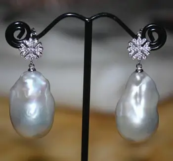 

charming 20-25mm south sea white pearl dangle earring silver