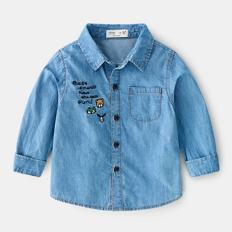 

2020 Spring New Style Boy's Children Pure Cotton Denim Shirt KIDS SOLID JEANS BLOUSES SHIRTS