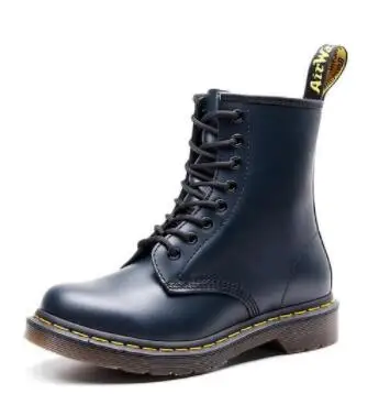 Новинка; ботинки Martens для мужчин; женские ботинки из натуральной кожи; повседневная обувь Dr. В байкерском стиле; теплая зимняя водонепроницаемая обувь на меху для влюбленных пар - Цвет: blue